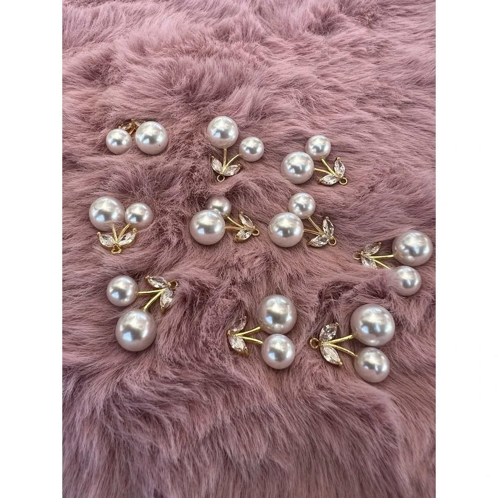 10 Pcs Cherry Charms Alloy‎ Rhinestone Cherry Pendant Cute Fruit Charm